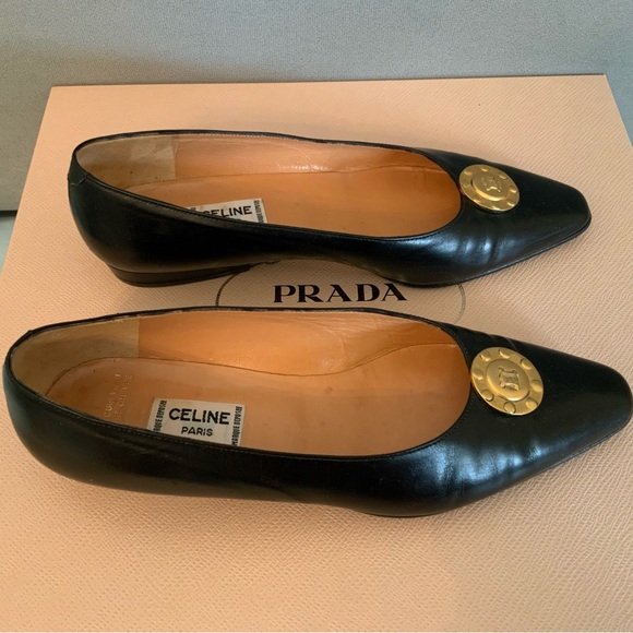 Authentic Celine Paris Leather Flat Loafer Black Rare Vintage Size 5.5 - Picture 5 of 14